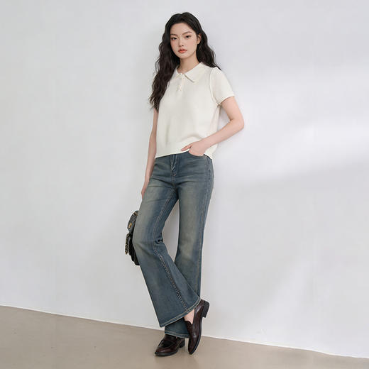 西遇polo领短袖针织毛衣女2026春季新款韩系甜美软糯显瘦短款上衣E0060165 商品图3