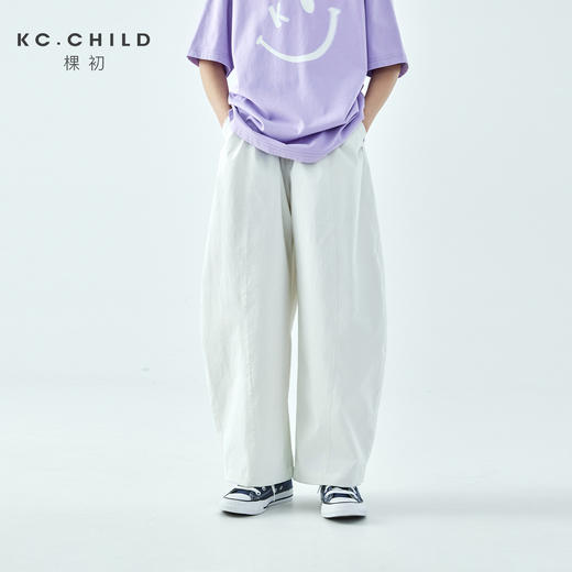棵初2026年夏季新款亲子中大女童休闲小白裤弯刀裤型宽松抗皱裤子 商品图0