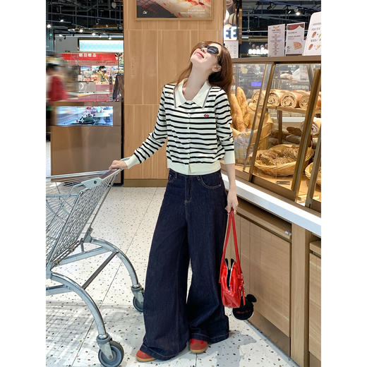 <曾小咸推荐>2.25现货秒杀 ！微信超特价！韩系翻领条纹针织衫 日常219.99 立减130 秒杀89.99！！ 商品图3