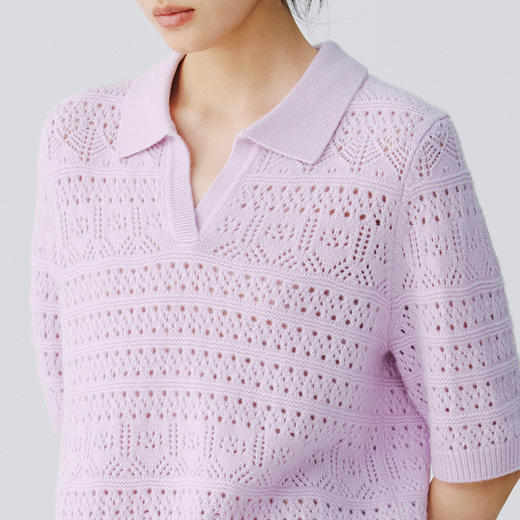 东黎 • 复苏的呼吸 山羊绒女士镂空多色翻领半袖 6058 商品图8