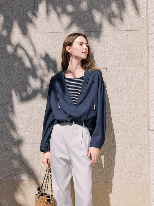 【百图lulu定制】【航海家衬衫】 独特  别致  弧形  收腰 假两件拼接长袖衬衫 商品图2