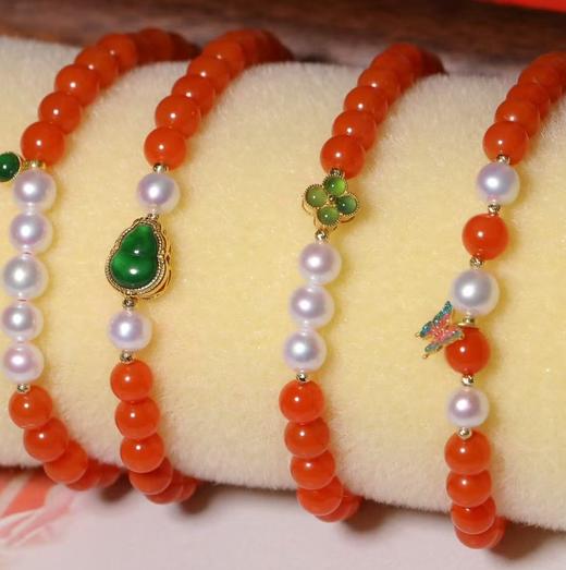 原矿保山南红珍珠手串 18k纯金 + 翡翠/古法珐琅 商品图1