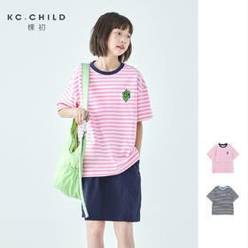 棵初26年夏季新款亲子中大女童经典百搭条纹短袖T恤纯棉宽松上衣