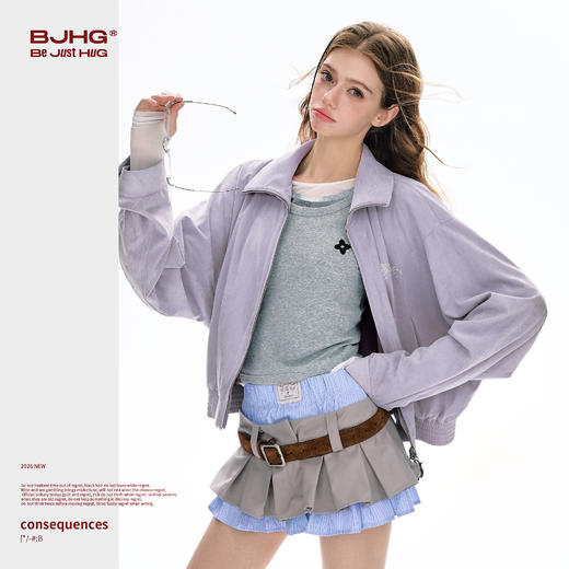 FTT Flythetruth 短款外套女款春2026超火减龄仿麂皮紫色夹克上衣 商品图1