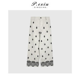 04-3潘依绣丁丁宠粉气质高级重磅绣花阔腿休闲裤Q3942