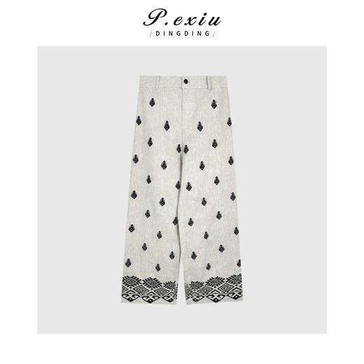 04-3潘依绣丁丁宠粉气质高级重磅绣花阔腿休闲裤Q3942 商品图0