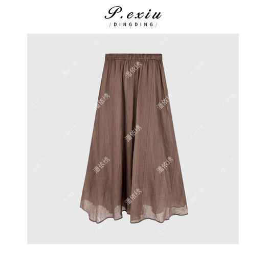 04-3潘依绣丁丁宠粉气质肌理感条纹褶皱松紧腰半身裙Q58844 商品图1