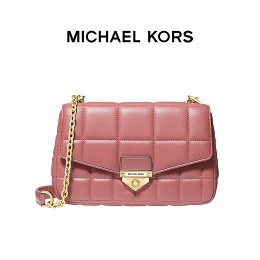 【品牌】MK Soho大号羊皮皮质链条翻盖单肩包斜挎女包玫瑰粉 商品图0