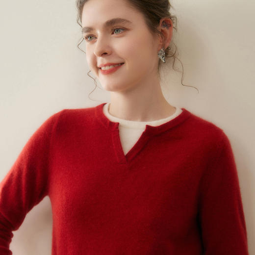 圆领假两件！2026山羊绒女修身拼接撞上衣针织打底衫保暖毛衣新款秋冬款！ 商品图0