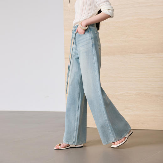 【100棉】三彩2026春季新款复古水洗收腰休闲裤牛仔裤长裤阔腿裤S 商品图2