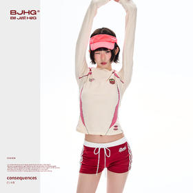 BJHG不计后果赛车风长袖T恤女款春季 印花撞色短款修身打底衫内搭