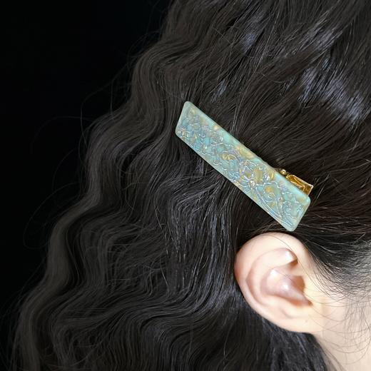 【云梦敦煌发夹】敦煌小众新中式荷花花纹水钻醋酸长方发夹一字夹复古国风发饰鸭嘴夹新款 商品图4