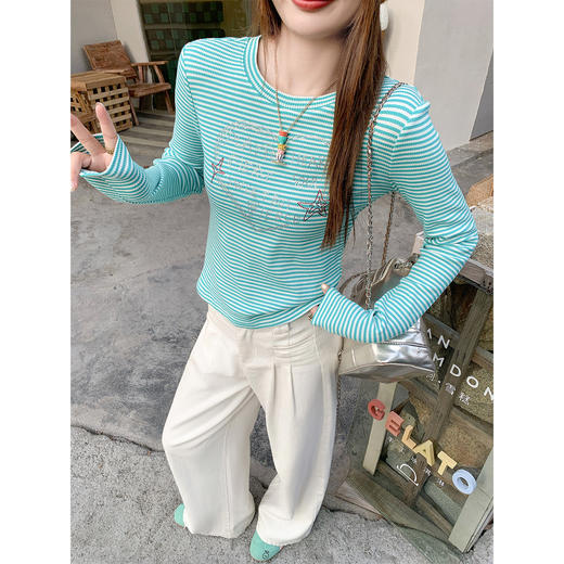 <曾小咸推荐>2.25现货秒杀 ！微信超特价！韩系条纹烫钻长袖 日常129.99 立减70 秒杀59.99！！ 商品图2