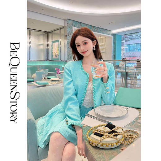 【孤品样衣，不退不换】【莱茵蓝宝石】2025春装新款撞色织带小香外套&修身遮胯半裙 商品图0