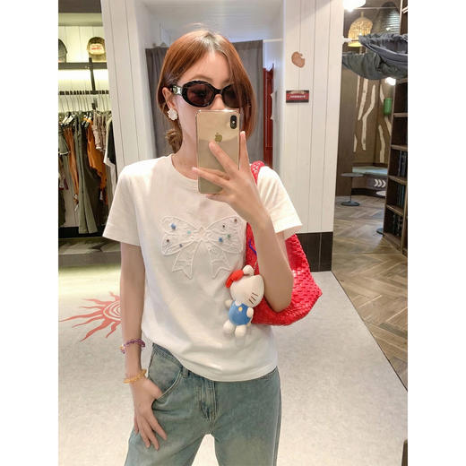 <曾小咸推荐>彩色珠珠蝴蝶结刺绣短袖t恤 商品图1