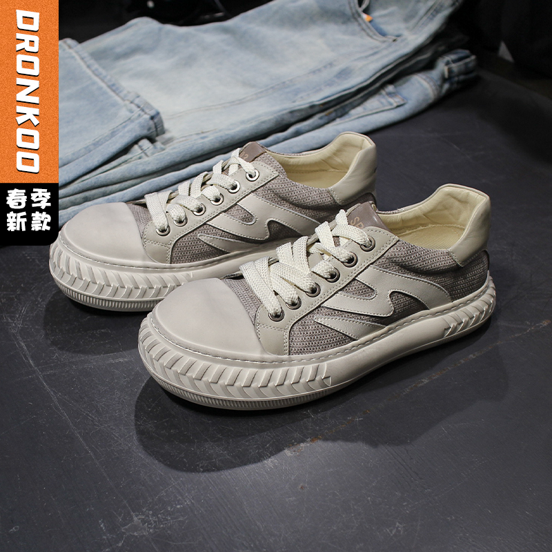 DRONKOO 2026 系带德比头厚帆布两侧皮料低帮板鞋