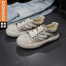 DRONKOO 2026 系带德比头厚帆布两侧皮料低帮板鞋