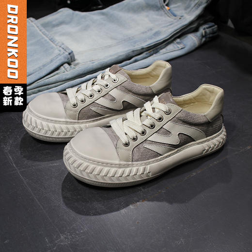DRONKOO 2026 系带德比头厚帆布两侧皮料低帮板鞋 商品图0