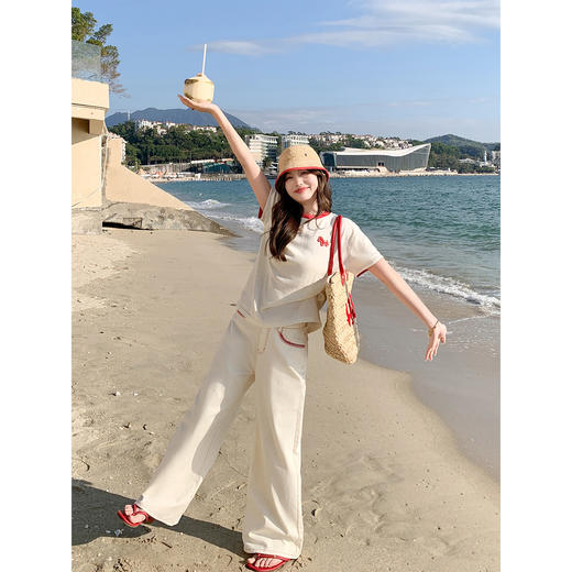 <曾小咸推荐>韩系撞色高腰直筒阔腿牛仔裤 商品图4