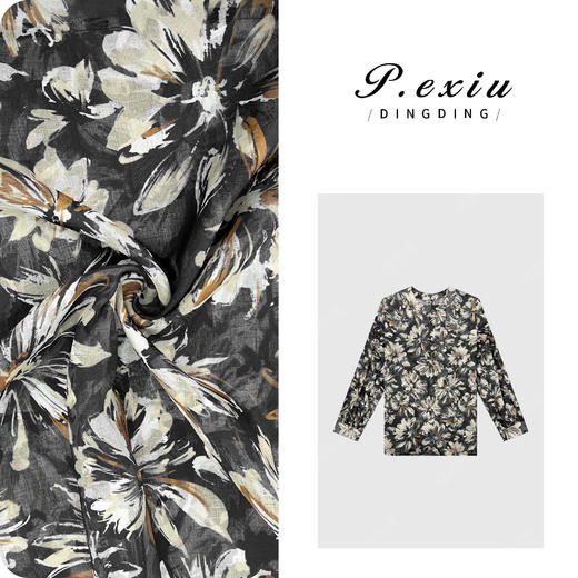 04-6潘依绣丁丁宠粉【繁花】人丝度假风氛围感印花晕染圆领长袖衬衣SH1716 商品图0