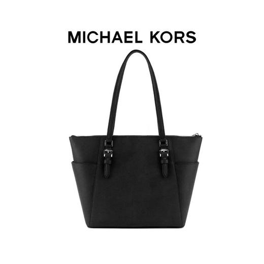 【品牌】MK Charlotte 大号Logo挂饰单肩手提托特女包黑色 商品图1