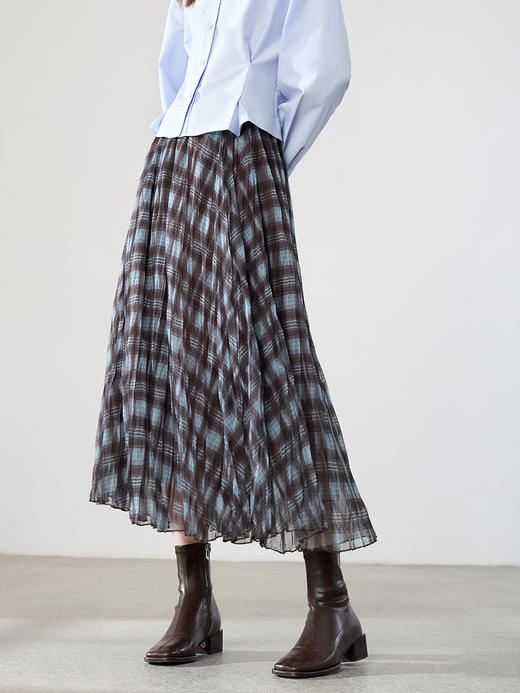 【百图lulu定制】【潮汐半裙】  复古格子   百褶半身裙  A字半裙 商品图1