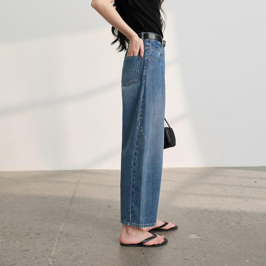 三彩2026春季新款复古休闲裤高腰牛仔裤气球裤九分裤宽松遮肉M 商品图3