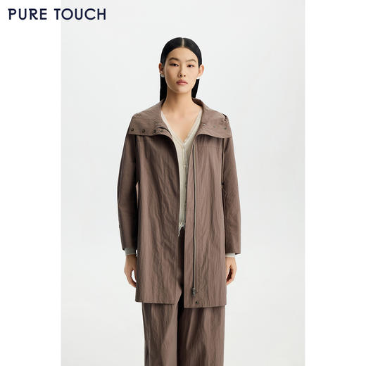 商场同款PURE TOUCH女装26春夏新款连帽风衣棉混纺廓形短外套休闲 商品图0