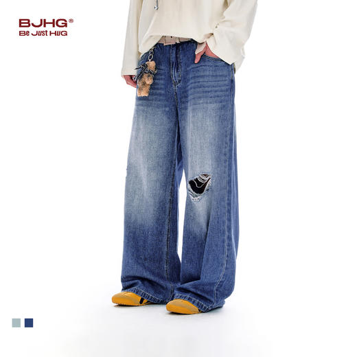 BJHG不计后果直筒牛仔裤男款2026新款春美式高街破洞潮牌长裤子女 商品图0