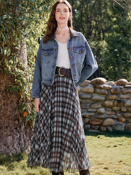 【百图lulu定制】【潮汐半裙】  复古格子   百褶半身裙  A字半裙 商品图7