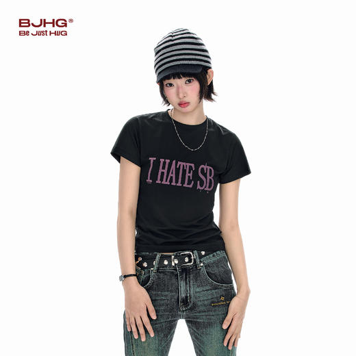 BJHG不计后果 美式短袖t恤女款夏季新款潮牌趣味字母印花修身上衣 商品图4