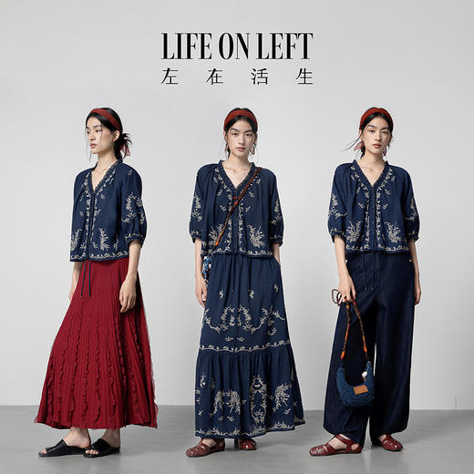 【林栖设计小店】鸟戏花间|藏青色绣花肌理宽松百搭2026春新款优雅衬衣1961146 商品图7