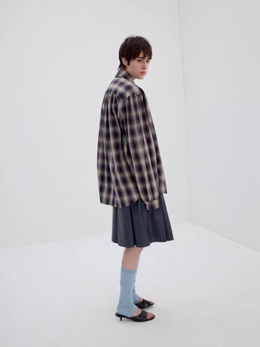 Simple Project/Y2633/青果领紫米格纹抽皱衬衫 商品图3