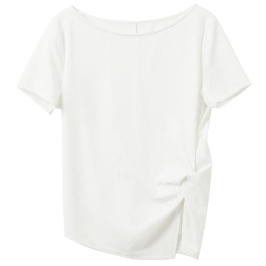 【莱赛尔】三彩2026春季新款设计感扭结开叉小白T恤一字领套头衫M 商品图4