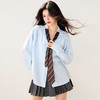 西遇POLO领配领带长袖衬衫女2026年春季新款宽松学院风蓝色衬衣SS060157 商品缩略图0