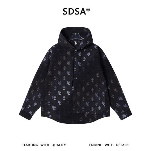 SDSA男装2026新款高贵轻奢韩版潮牌撞色十字印花按扣连帽衬衫百搭 商品图0