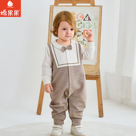 棉果果春季新品男童氨棉纯棉针织斜纹小绅士假两件对开爬衣对开连体衣M112722226141