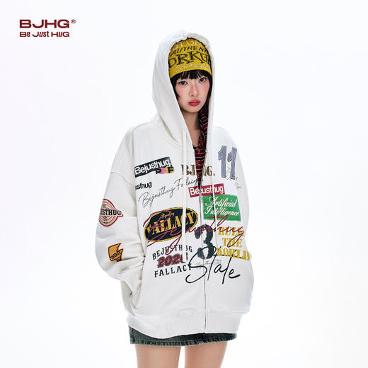BJHG不计后果连帽卫衣男款2026新款春季加绒情侣装美式复古外套女 商品图1