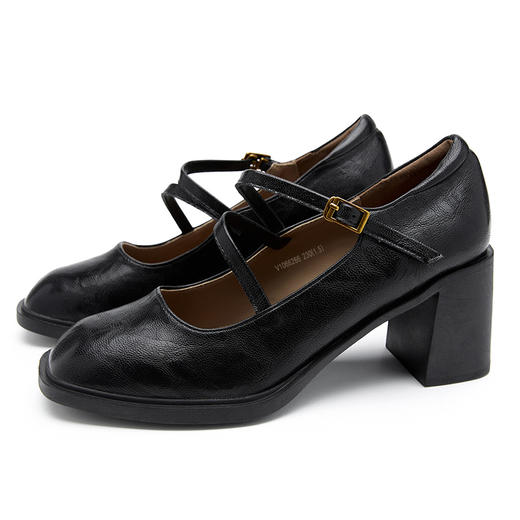 西遇浅口粗跟玛丽珍女鞋2026新款春季交叉细带皮鞋法式舒适单鞋子V0166266 商品图4