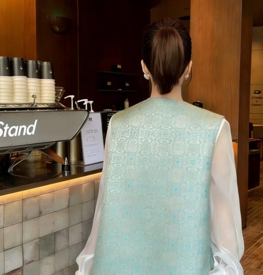 伯妮斯茵 | 新中式复古 叠穿马甲 圆领盘扣提花 提花缎面 日常通勤出游   SC1H01 商品图3