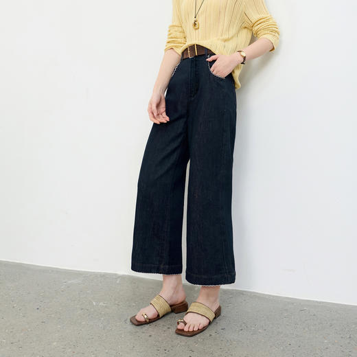 三彩2026春季新款复古休闲裤高腰牛仔裤九分裤宽松显瘦垂感M 商品图1