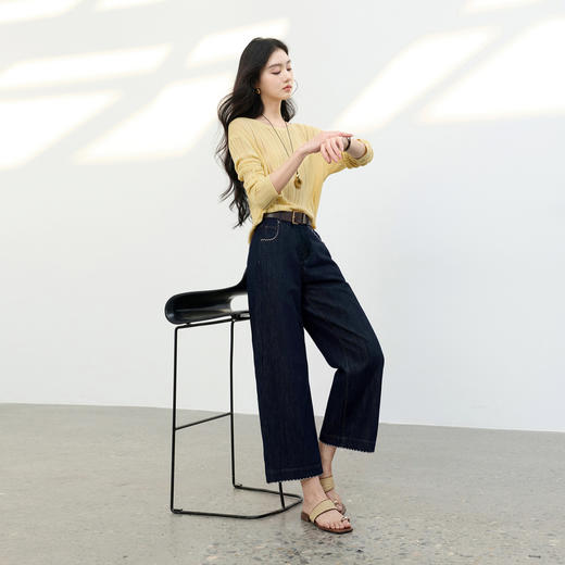 三彩2026春季新款复古休闲裤高腰牛仔裤九分裤宽松显瘦垂感M 商品图3