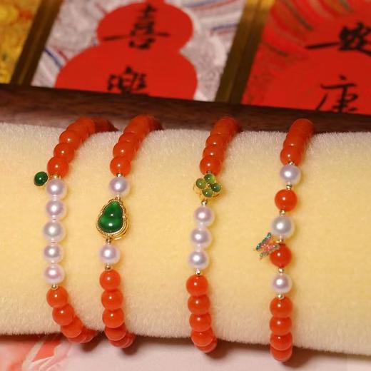 原矿保山南红珍珠手串 18k纯金 + 翡翠/古法珐琅 商品图0