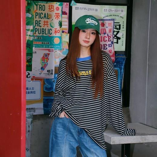 宽松休闲百搭条纹字母T恤-纪念日百货门店同款169262401 商品图0