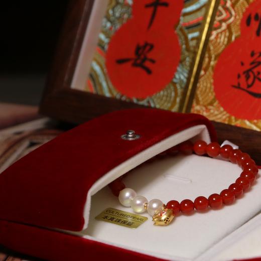 红玛瑙珍珠手串 单颗珍珠 5-6mm 玛瑙珠子 4mm  三颗珍珠 6-7mm 玛瑙珠子 6mm 配件 925 银镀金   新年氛围感 商品图14