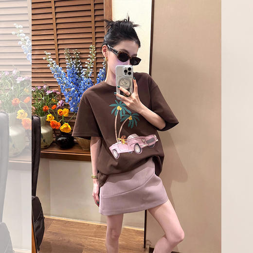 西遇圆领印花短袖T恤女2026年春季新款度假风宽松套头半袖上衣SS060163 商品图3