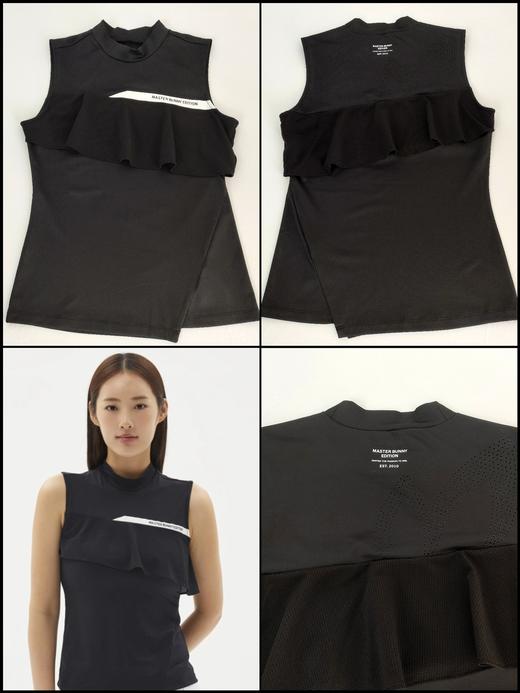 兔耳朵*家新款春夏女士无袖立领上衣来啦！渠道高品质❗️胸前荷叶边结合立体剪裁技术，无袖设计兼顾利落感与清凉感，高弹力背心版型显瘦有型，凸显活泼个性高级感！ 商品图1