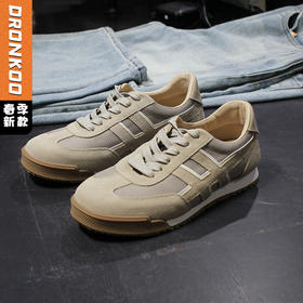 DRONKOO 2026 系带反毛皮拼格纹布复古低帮运动鞋