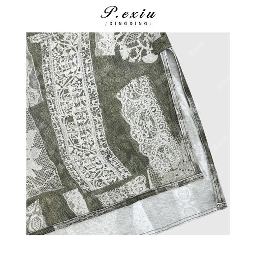 04-3潘依绣丁丁宠粉复古设计感时尚半开领圆领毛边长袖T恤Q79261 商品图2