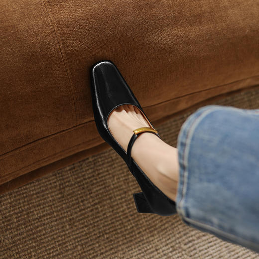 阿么手工女鞋百搭气质单鞋真皮一字带方头高跟鞋2026新款洋气7CM 商品图4